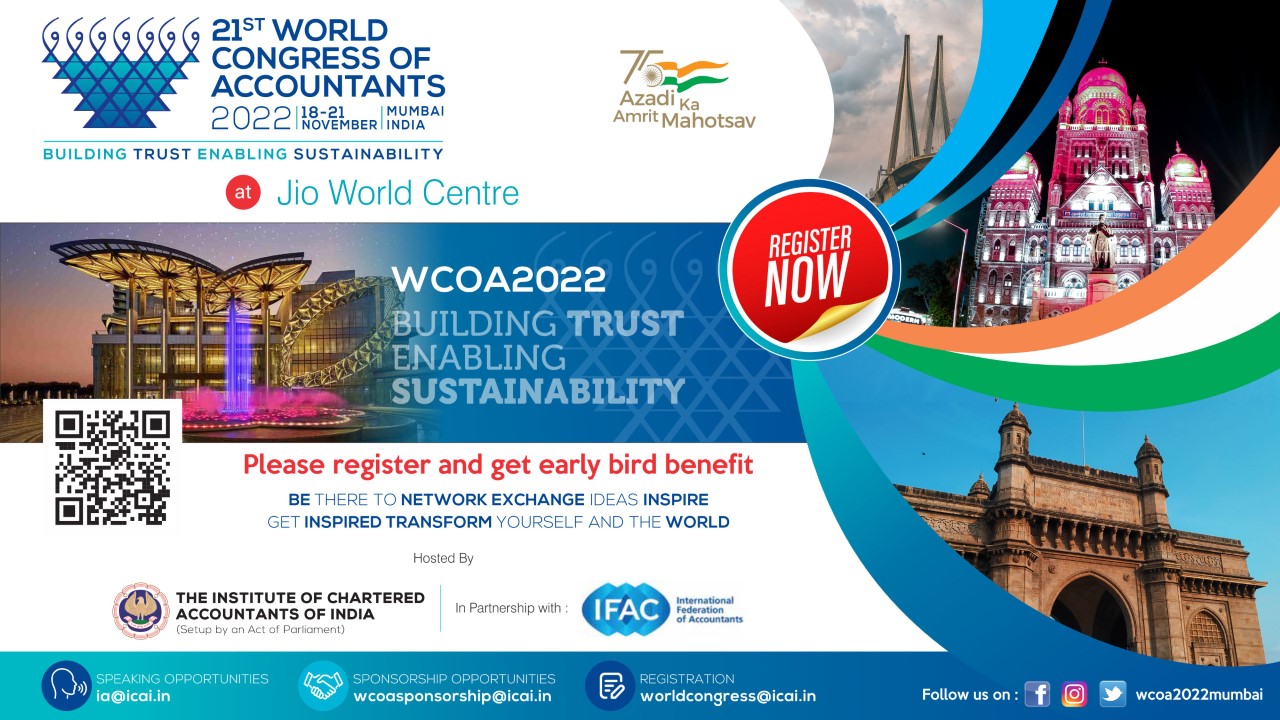 21st World congress of Accountants <br> 18-21 November 2022 <br> Jio  World Center, Mumbai